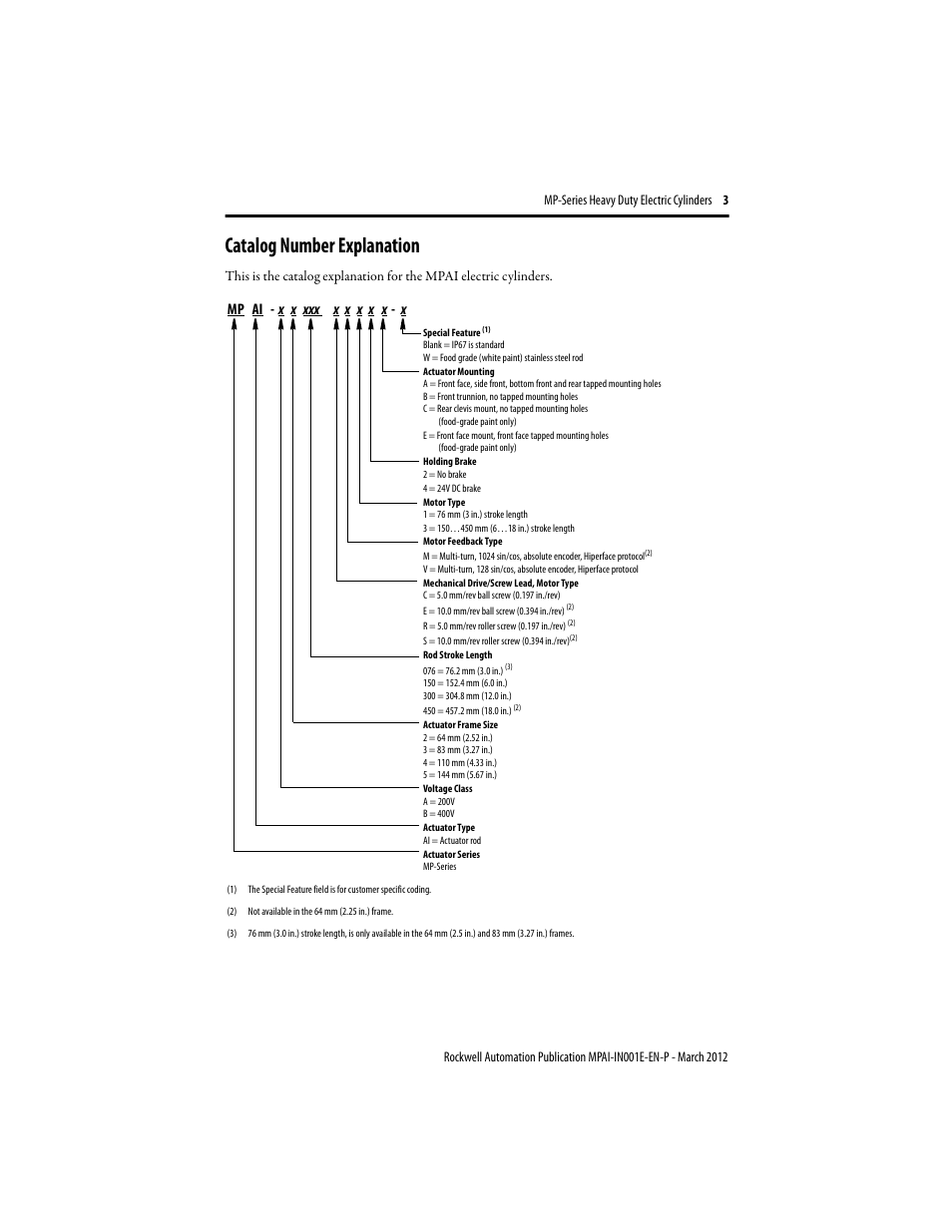 Catalog number explanation | Rockwell Automation MPAI Heavy Duty Electric Cylinders User Manual | Page 3 / 68