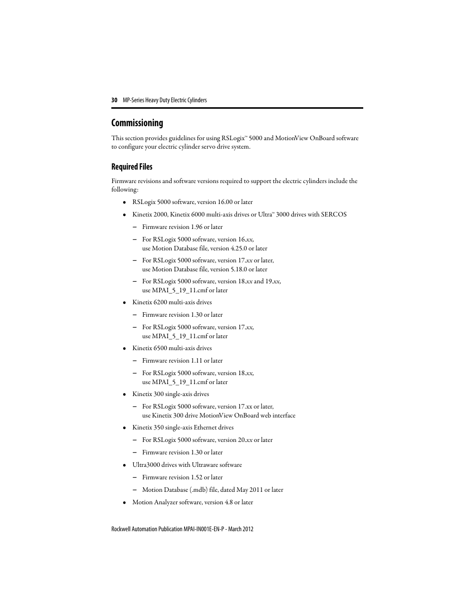 Commissioning, Required files | Rockwell Automation MPAI Heavy Duty Electric Cylinders User Manual | Page 30 / 68