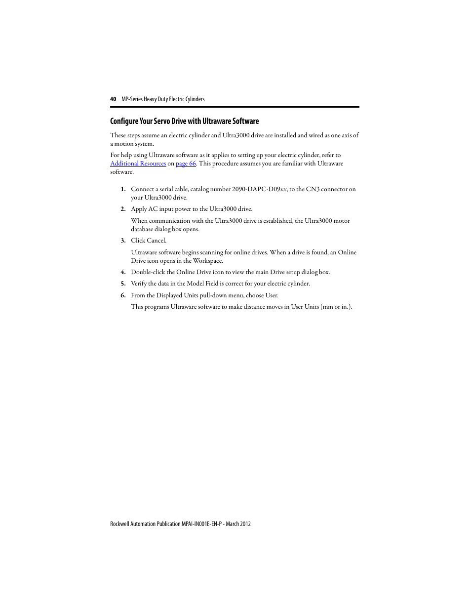 Configure your servo drive with ultraware software | Rockwell Automation MPAI Heavy Duty Electric Cylinders User Manual | Page 40 / 68