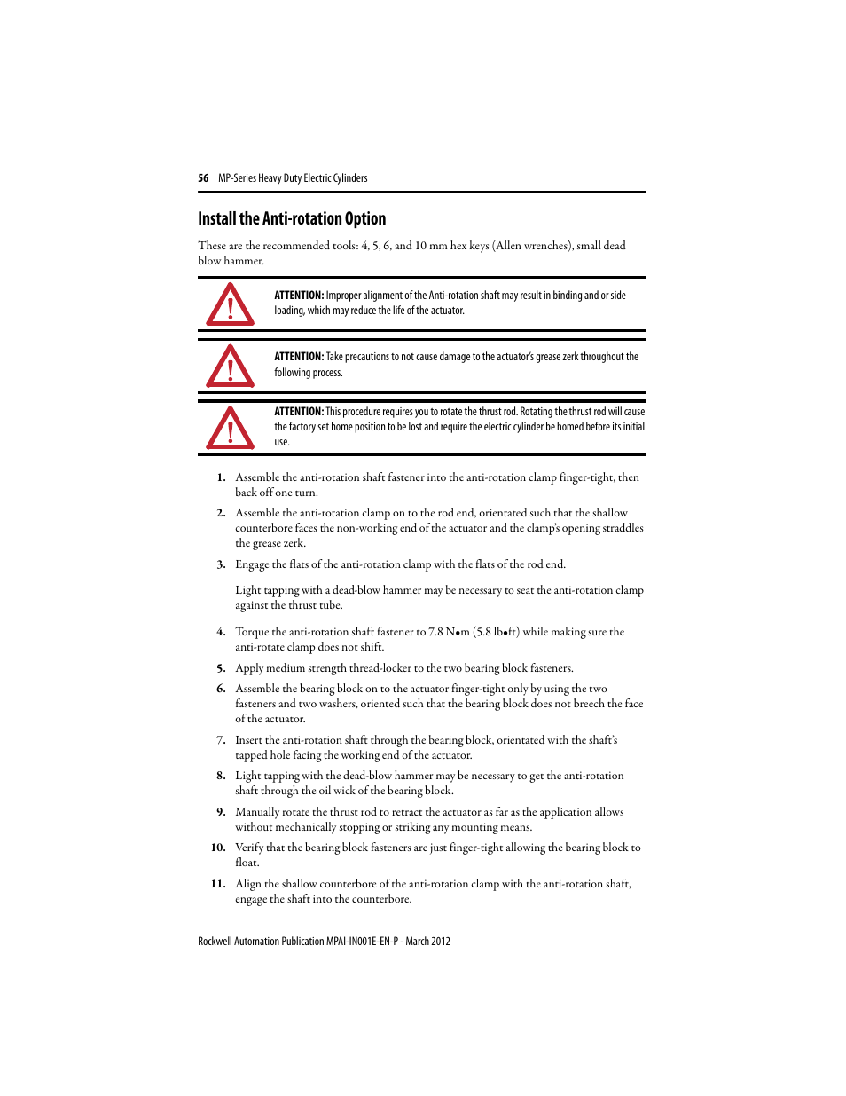 Install the anti-rotation option | Rockwell Automation MPAI Heavy Duty Electric Cylinders User Manual | Page 56 / 68