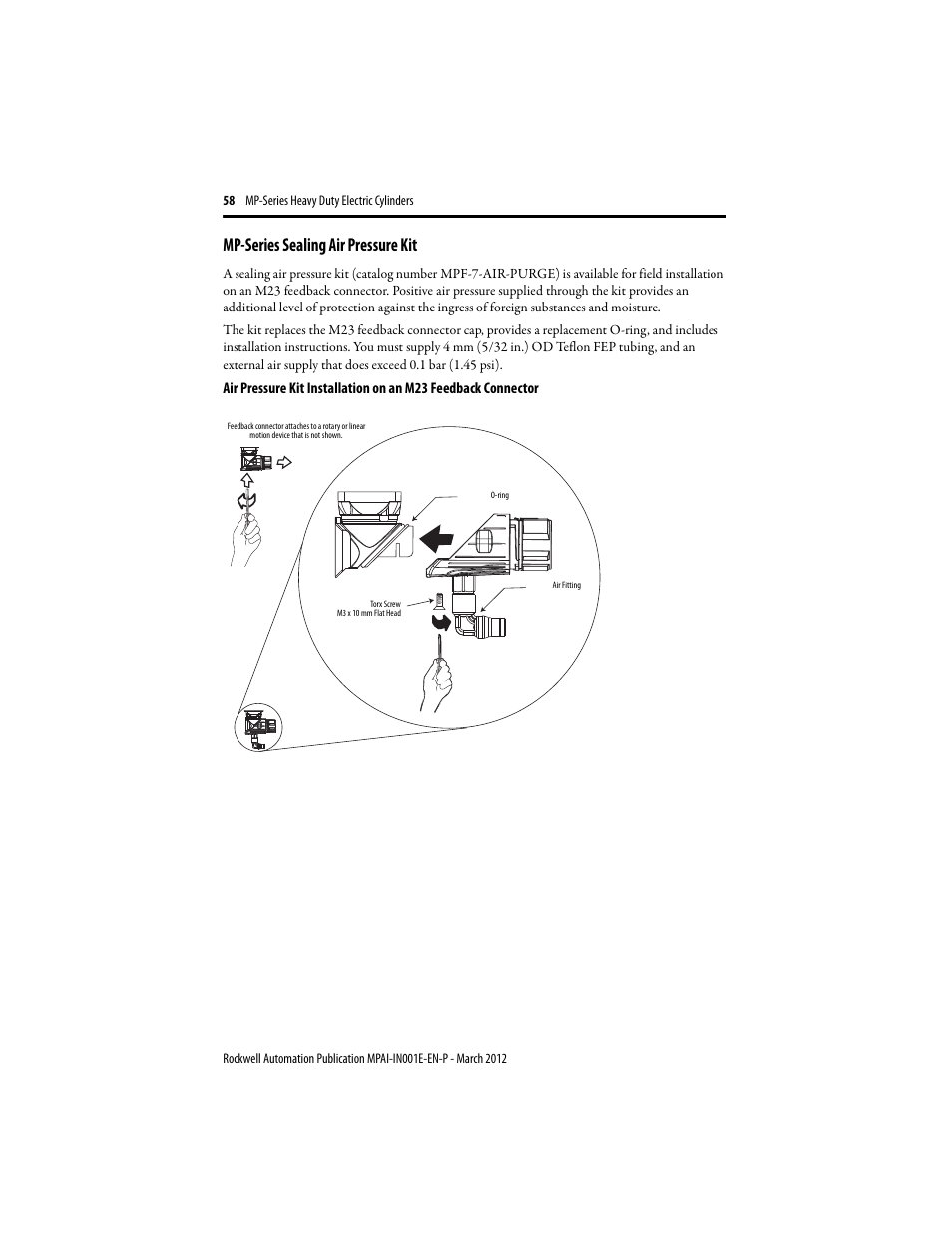 Mp-series sealing air pressure kit | Rockwell Automation MPAI Heavy Duty Electric Cylinders User Manual | Page 58 / 68