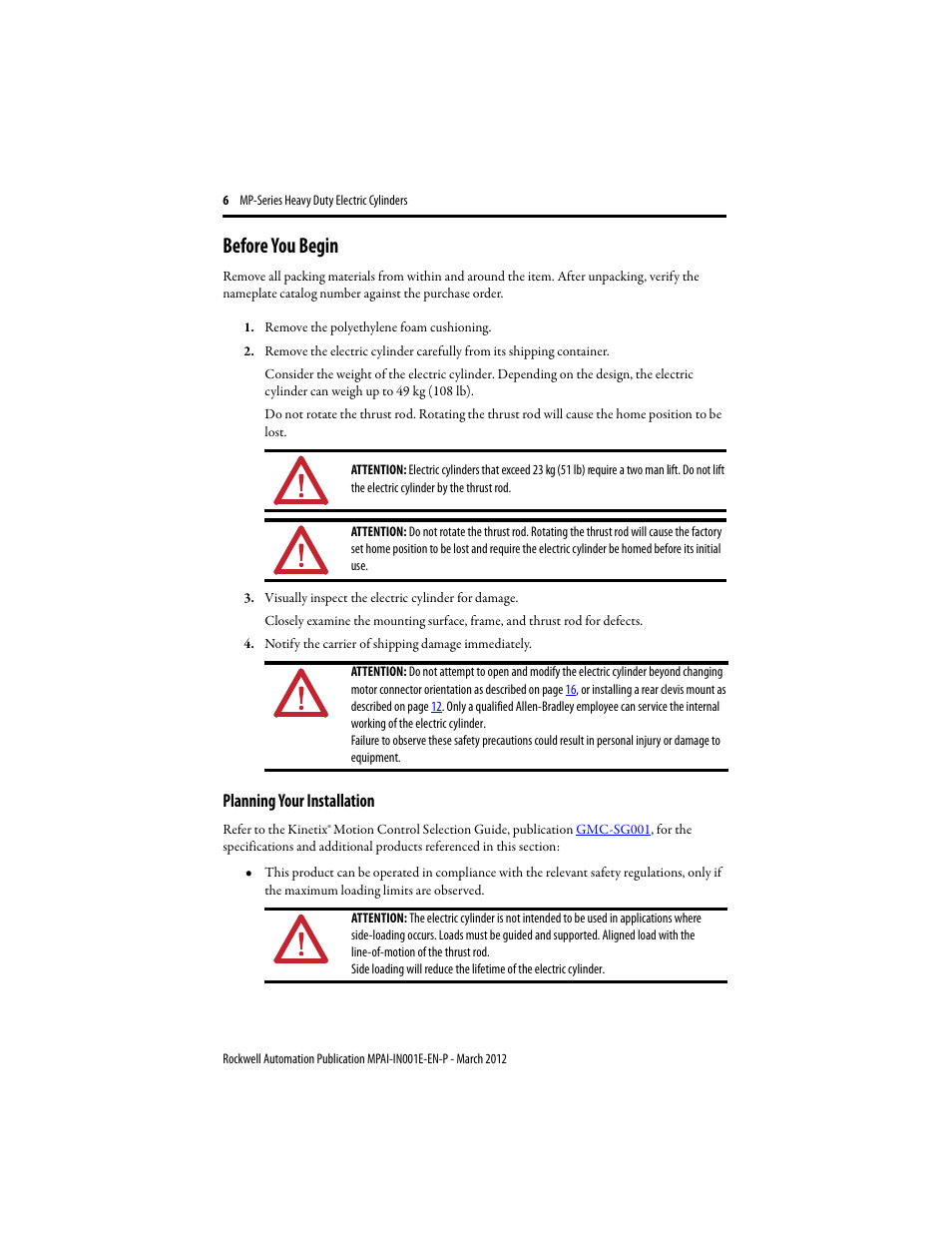 Before you begin, Planning your installation | Rockwell Automation MPAI Heavy Duty Electric Cylinders User Manual | Page 6 / 68