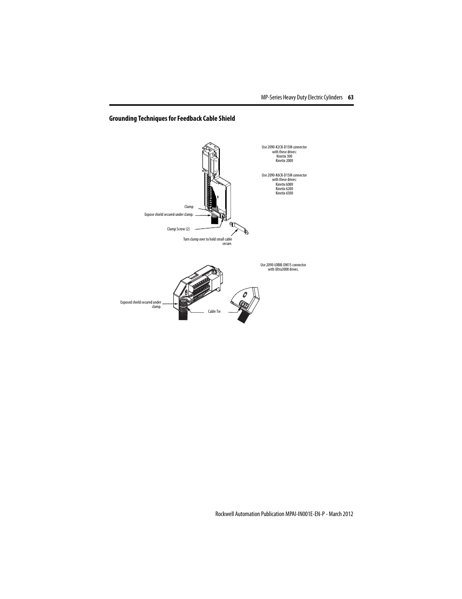 Grounding techniques for feedback cable shield | Rockwell Automation MPAI Heavy Duty Electric Cylinders User Manual | Page 63 / 68