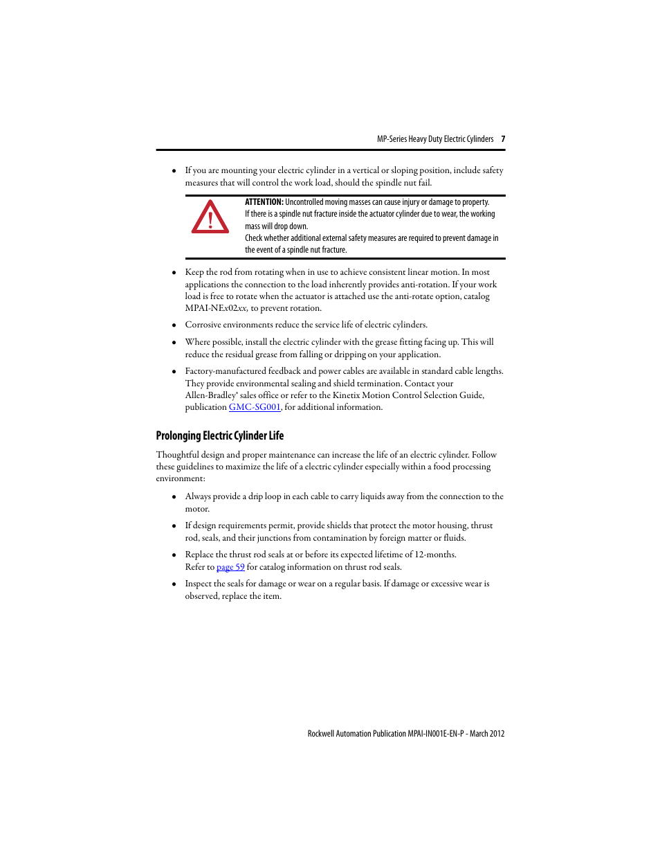 Prolonging electric cylinder life | Rockwell Automation MPAI Heavy Duty Electric Cylinders User Manual | Page 7 / 68