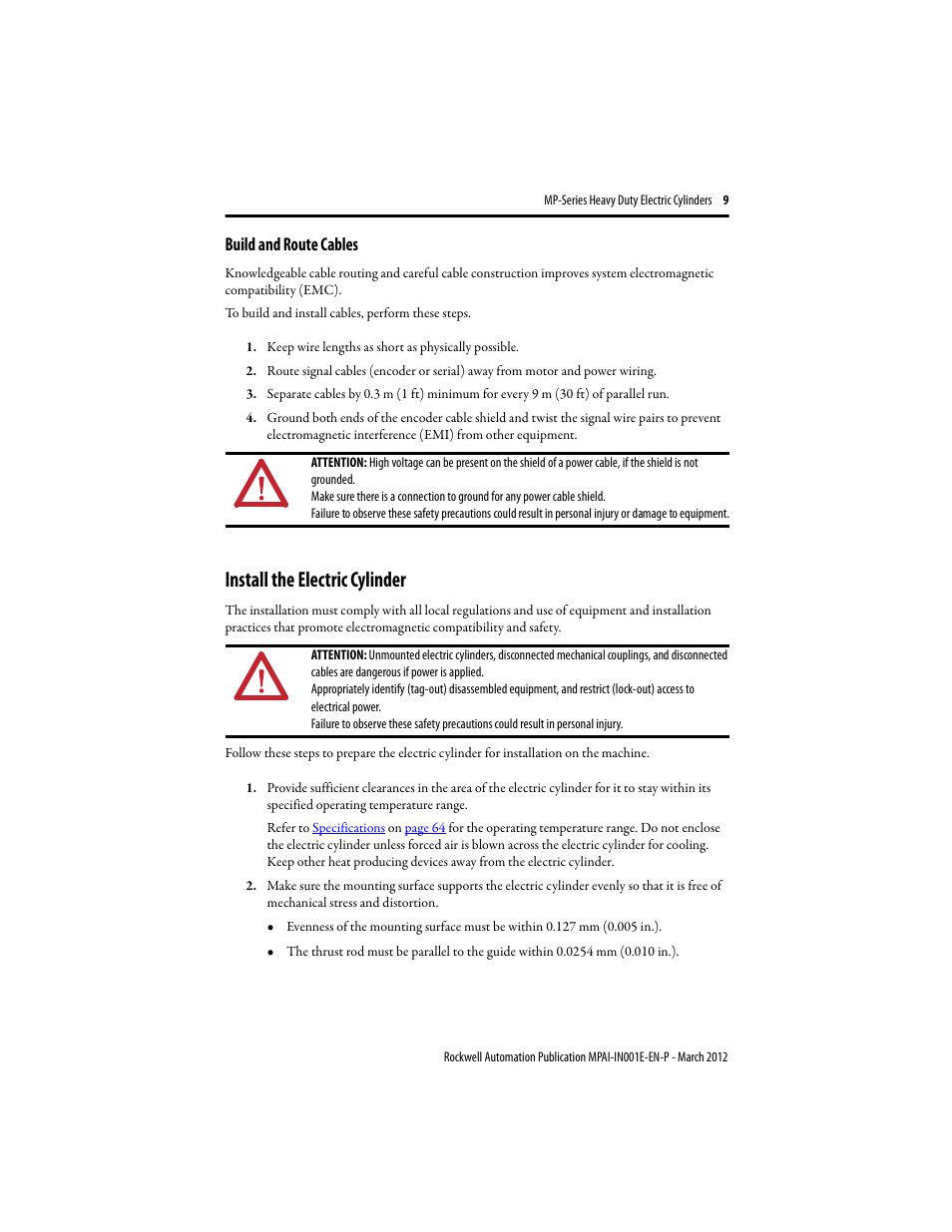 Build and route cables, Install the electric cylinder | Rockwell Automation MPAI Heavy Duty Electric Cylinders User Manual | Page 9 / 68