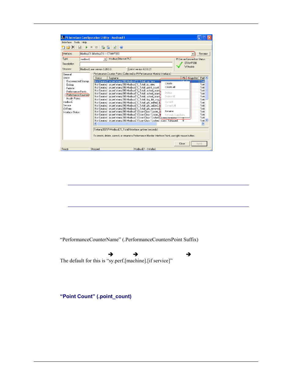 Performance counters, Point count” (.point_count) | Rockwell Automation FactoryTalk Historian SE 3.0 H2H Interface User Guide User Manual | Page 127 / 156