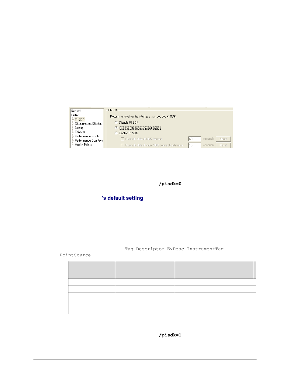 Appendix b. pi sdk options, Disable pi sdk, Use the interface’s default setting | Enable pi sdk, Appendix b, Pi sdk options | Rockwell Automation FactoryTalk Historian SE 3.0 H2H Interface User Guide User Manual | Page 149 / 156
