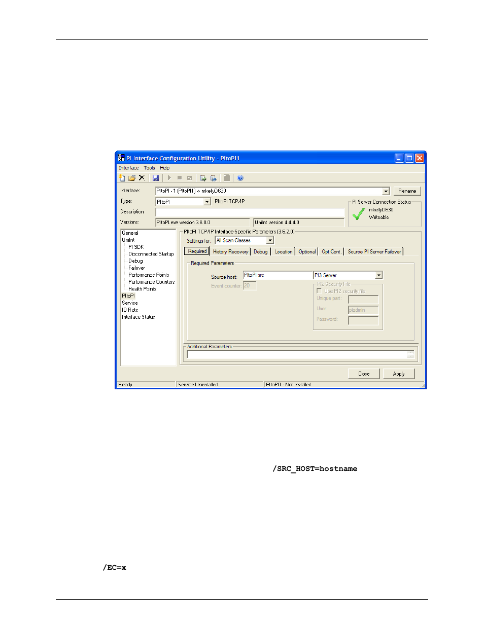Required/general tab, Required parameters - source host, Required parameters - pix server | Required parameters - event counter | Rockwell Automation FactoryTalk Historian SE 3.0 H2H Interface User Guide User Manual | Page 60 / 156