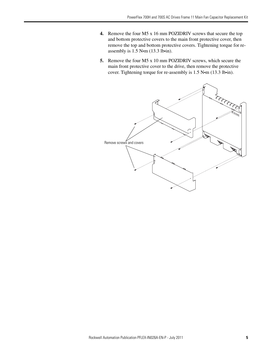 Rockwell Automation 20D PowerFlex 700H and 700S AC Drives Frame 11 Main Fan Capacitor Replacement Kit User Manual | Page 5 / 12