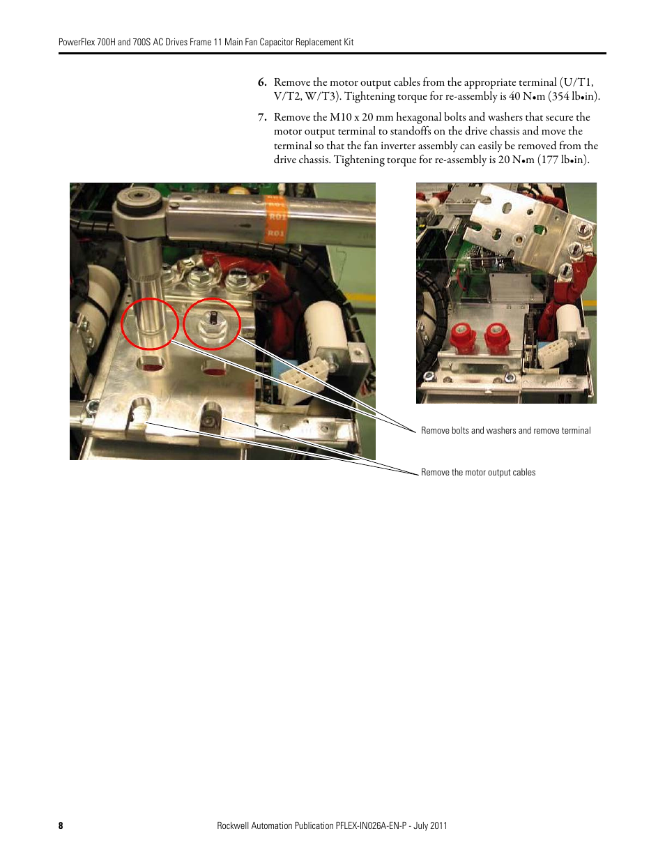 Rockwell Automation 20D PowerFlex 700H and 700S AC Drives Frame 11 Main Fan Capacitor Replacement Kit User Manual | Page 8 / 12
