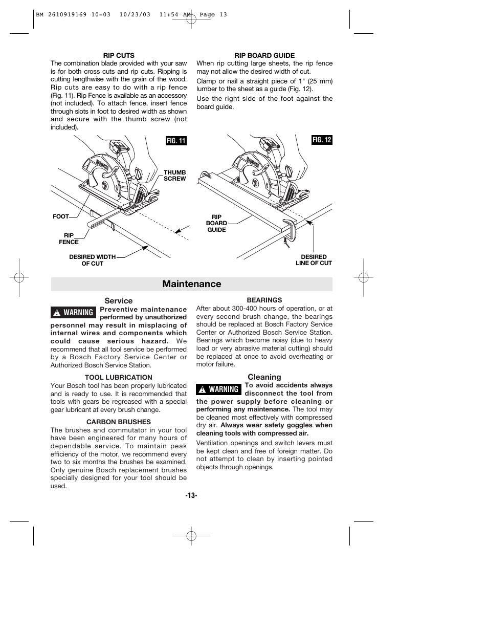 Maintenance | Bosch CS20 User Manual | Page 13 / 44