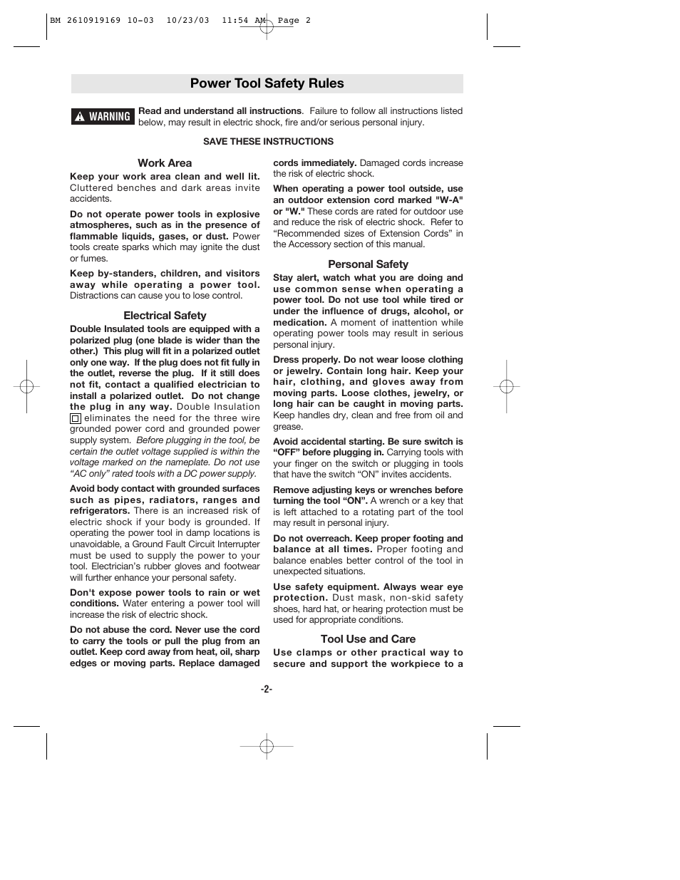 Power tool safety rules | Bosch CS20 User Manual | Page 2 / 44