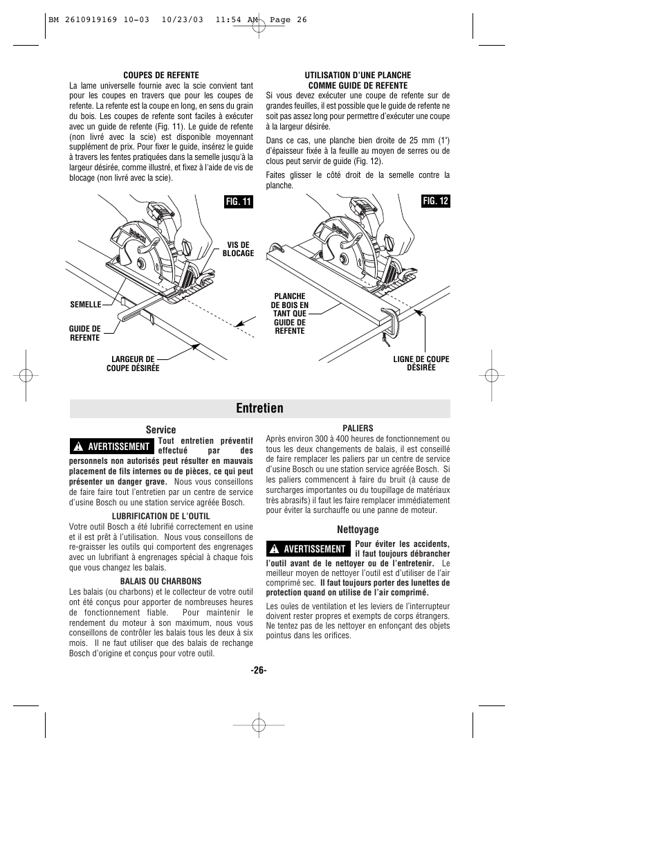 Entretien | Bosch CS20 User Manual | Page 26 / 44