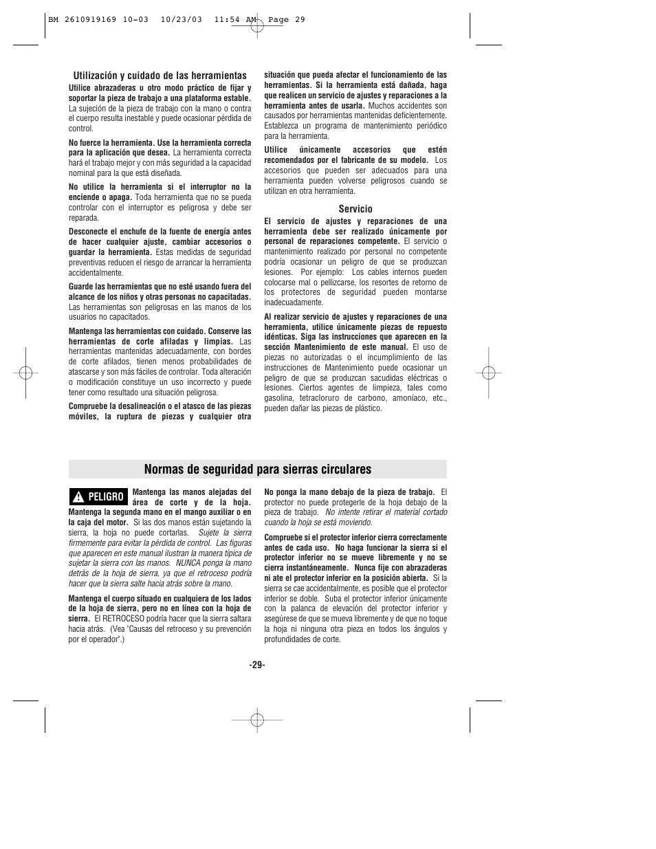 Normas de seguridad para sierras circulares | Bosch CS20 User Manual | Page 29 / 44