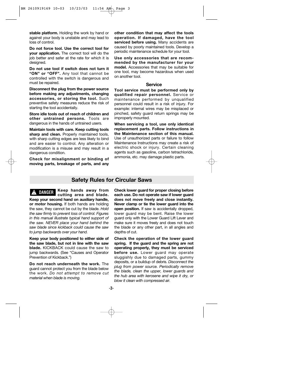 Safety rules for circular saws | Bosch CS20 User Manual | Page 3 / 44