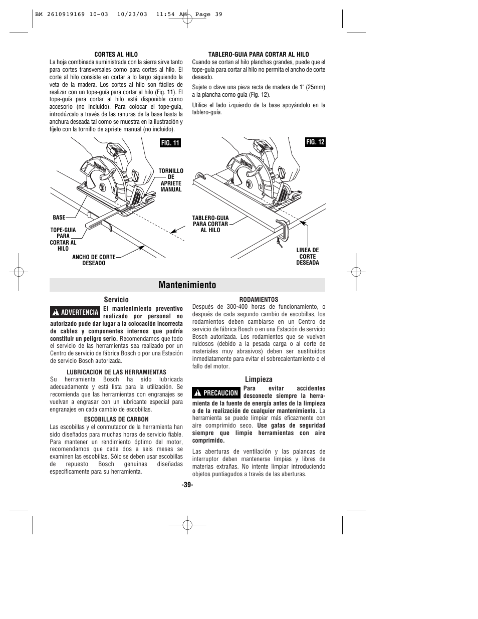 Mantenimiento | Bosch CS20 User Manual | Page 39 / 44