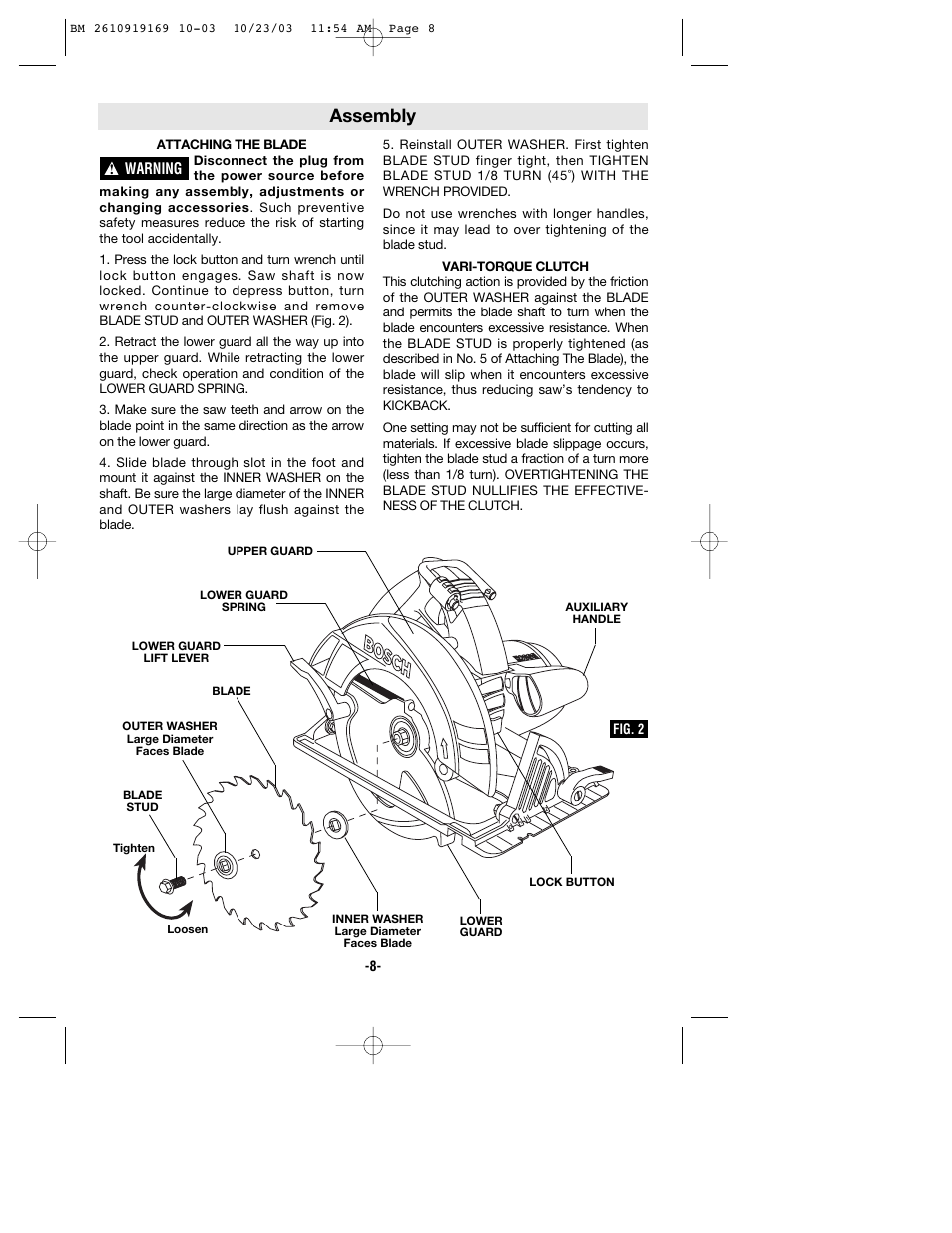 Assembly | Bosch CS20 User Manual | Page 8 / 44