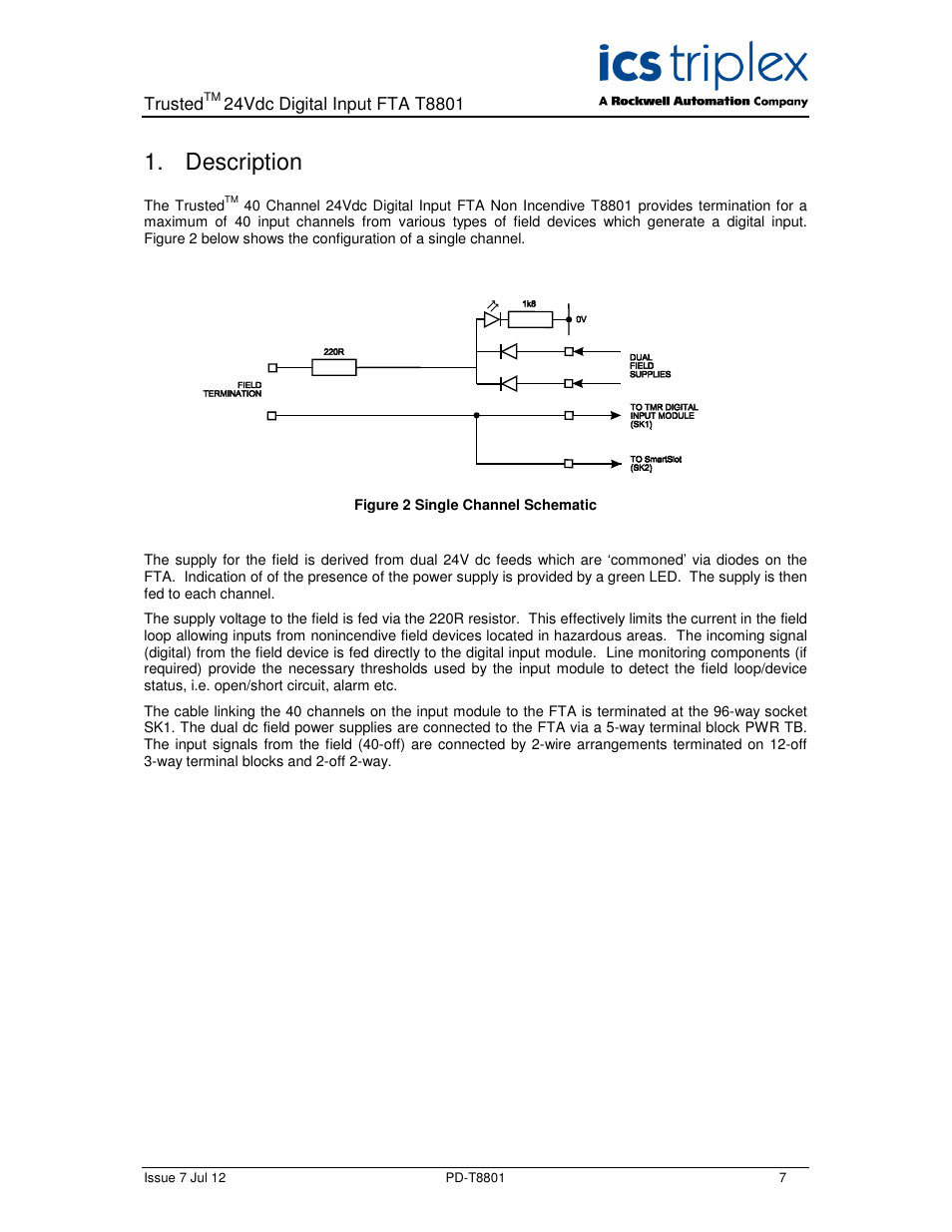 Description | Rockwell Automation T8801 Trusted 40 Channel 24V dc Digital Input FTA Non Incendive User Manual | Page 7 / 14