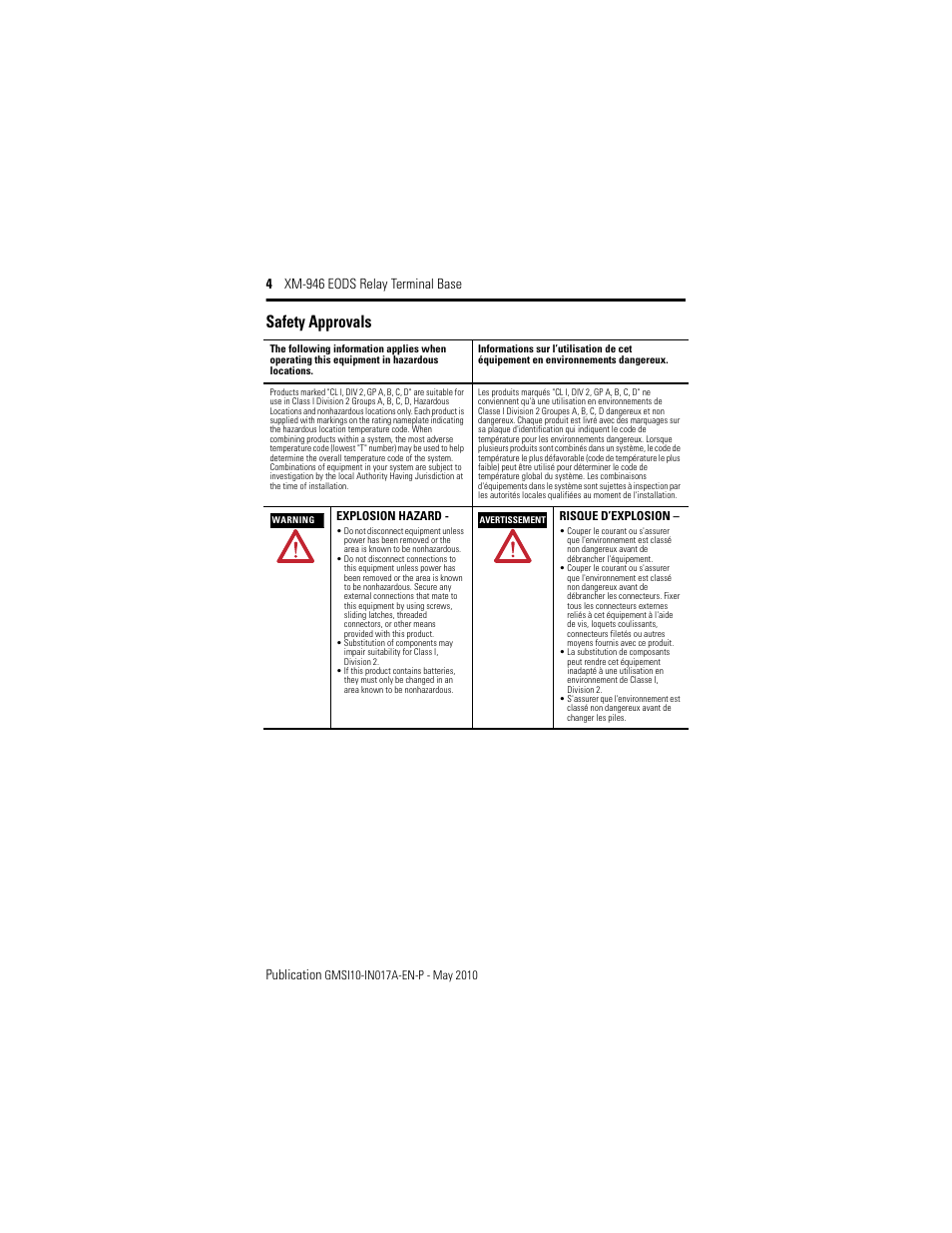 Safety approvals, 4 xm-946 eods relay terminal base publication | Rockwell Automation 1440-TB-G XM-946 EODS Relay Terminal Base User Manual | Page 4 / 20