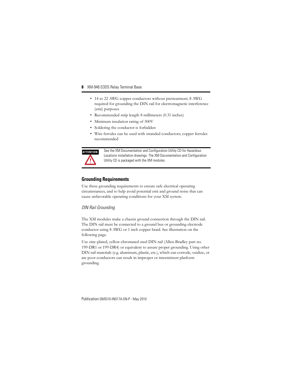 Grounding requirements | Rockwell Automation 1440-TB-G XM-946 EODS Relay Terminal Base User Manual | Page 8 / 20