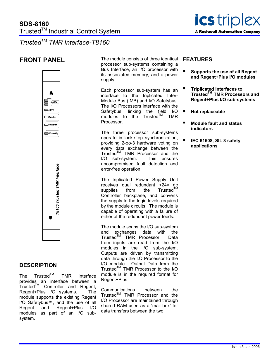 Rockwell Automation T8160 Trusted TMR Interface User Manual | 2 pages