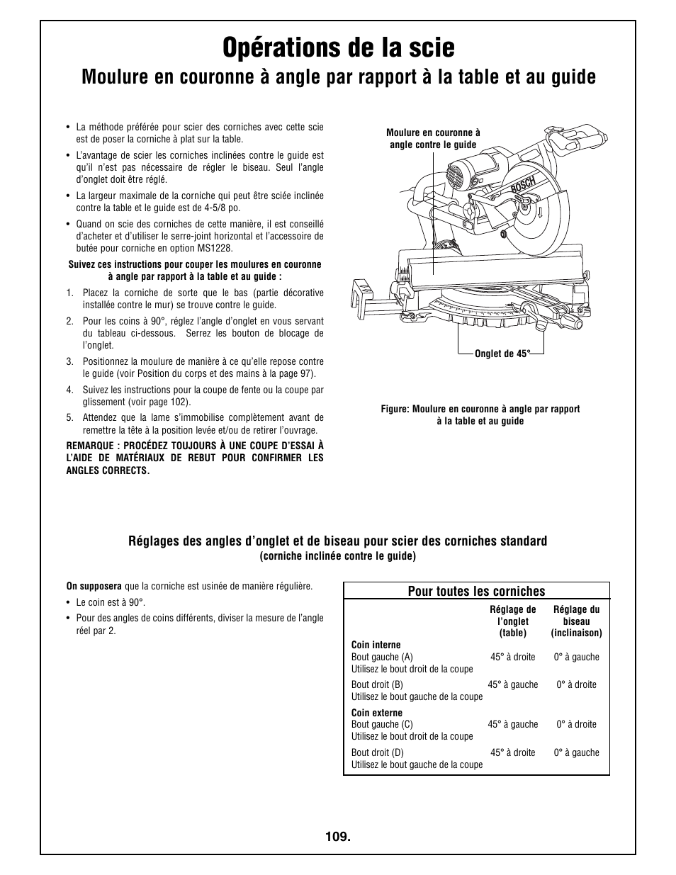 Opérations de la scie | Bosch 4410L User Manual | Page 109 / 116