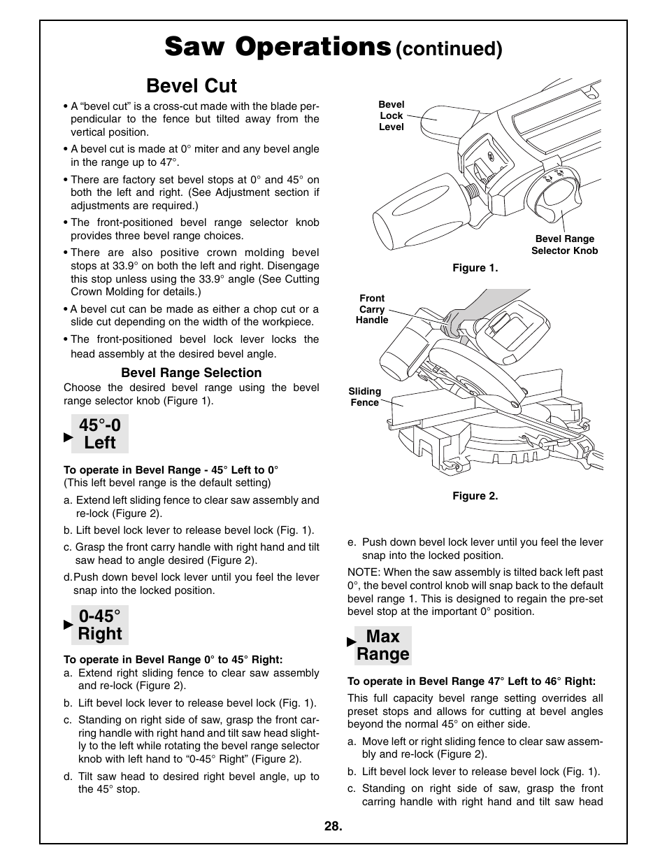 Saw operations, Bevel cut, Continued) | Bosch 4410L User Manual | Page 28 / 116