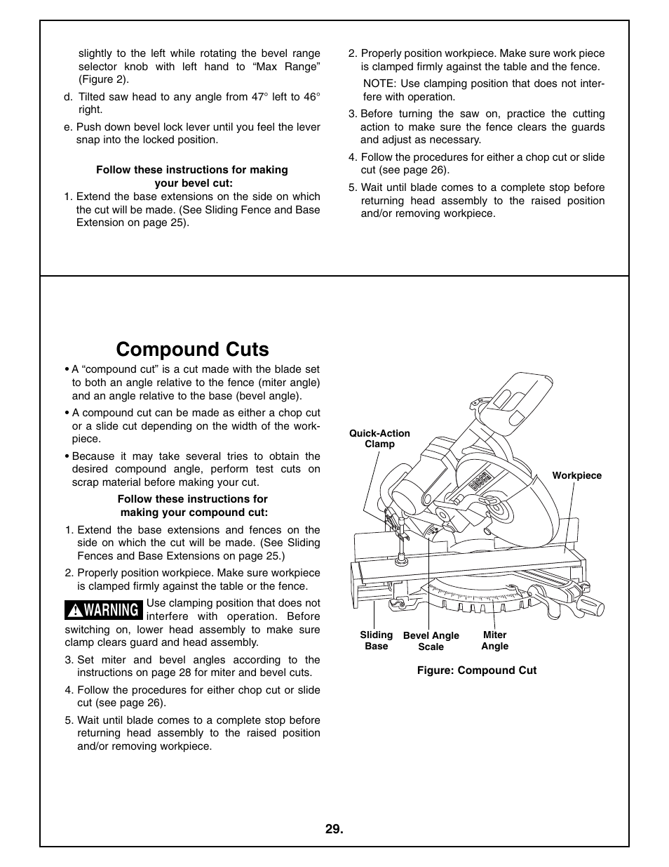 Compound cuts, Warning | Bosch 4410L User Manual | Page 29 / 116