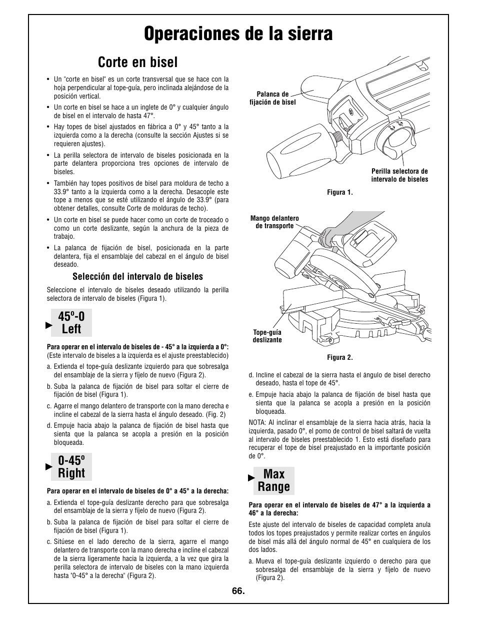 Operaciones de la sierra, Corte en bisel | Bosch 4410L User Manual | Page 66 / 116