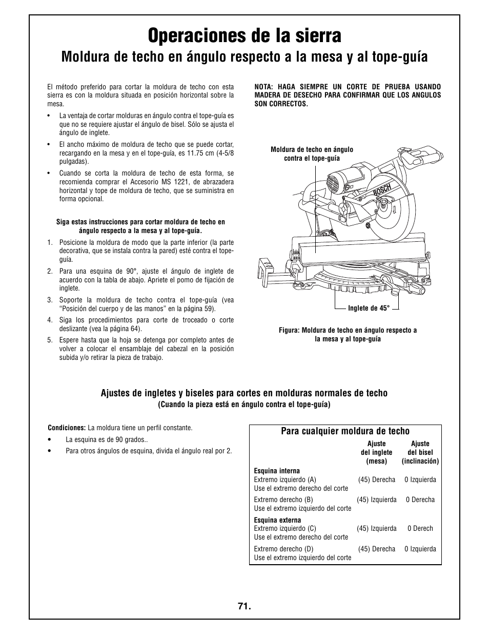 Operaciones de la sierra | Bosch 4410L User Manual | Page 71 / 116