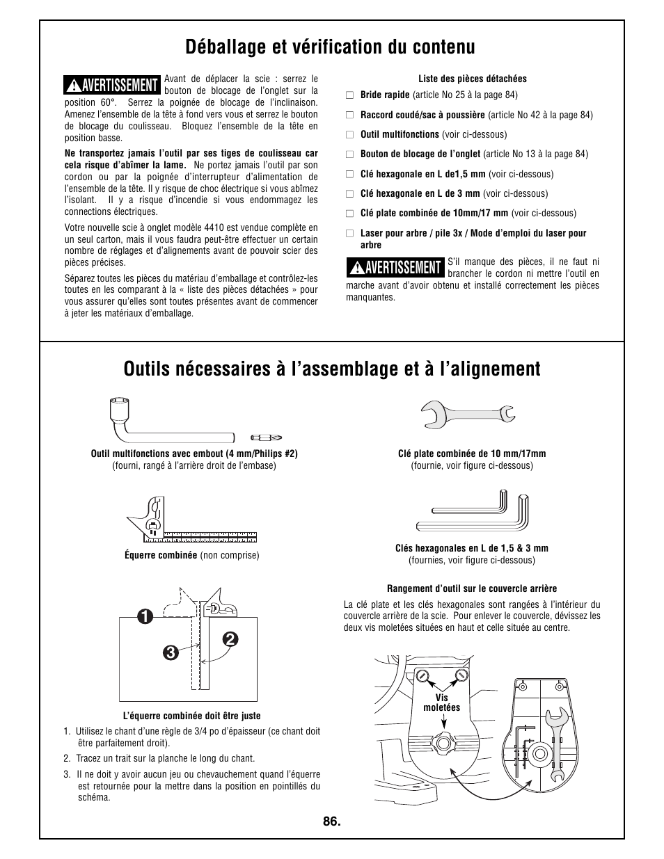 Avertissement | Bosch 4410L User Manual | Page 86 / 116