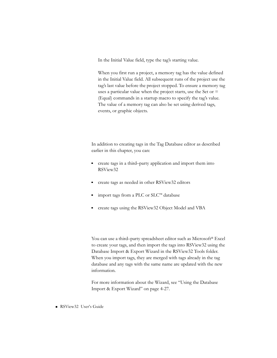 Other methods for creating tags, Creating tags in a third–party application, Creating tags in a third–party application -22 | Rockwell Automation 9301 Series RSView32 Users Guide User Manual | Page 102 / 769