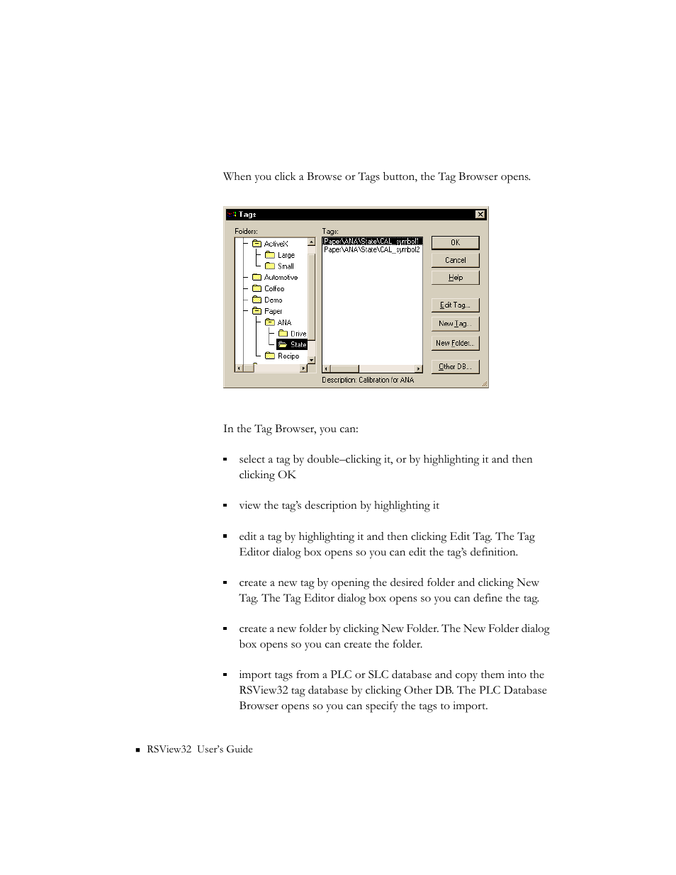 Using the tag browser, Using the tag browser -24 | Rockwell Automation 9301 Series RSView32 Users Guide User Manual | Page 104 / 769
