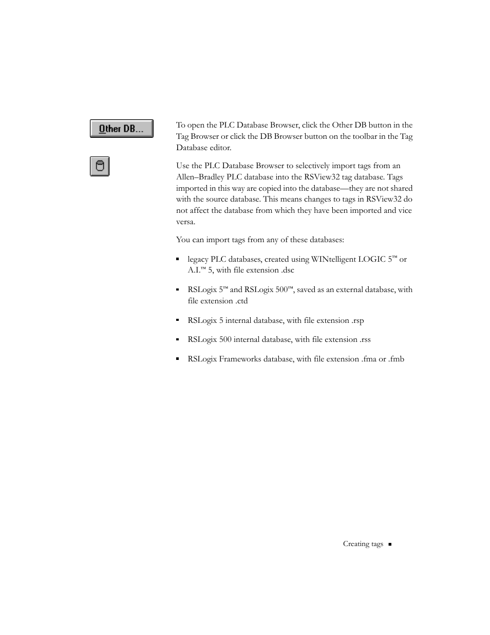 Importing tags from a plc database, Importing tags from a plc database -25 | Rockwell Automation 9301 Series RSView32 Users Guide User Manual | Page 105 / 769