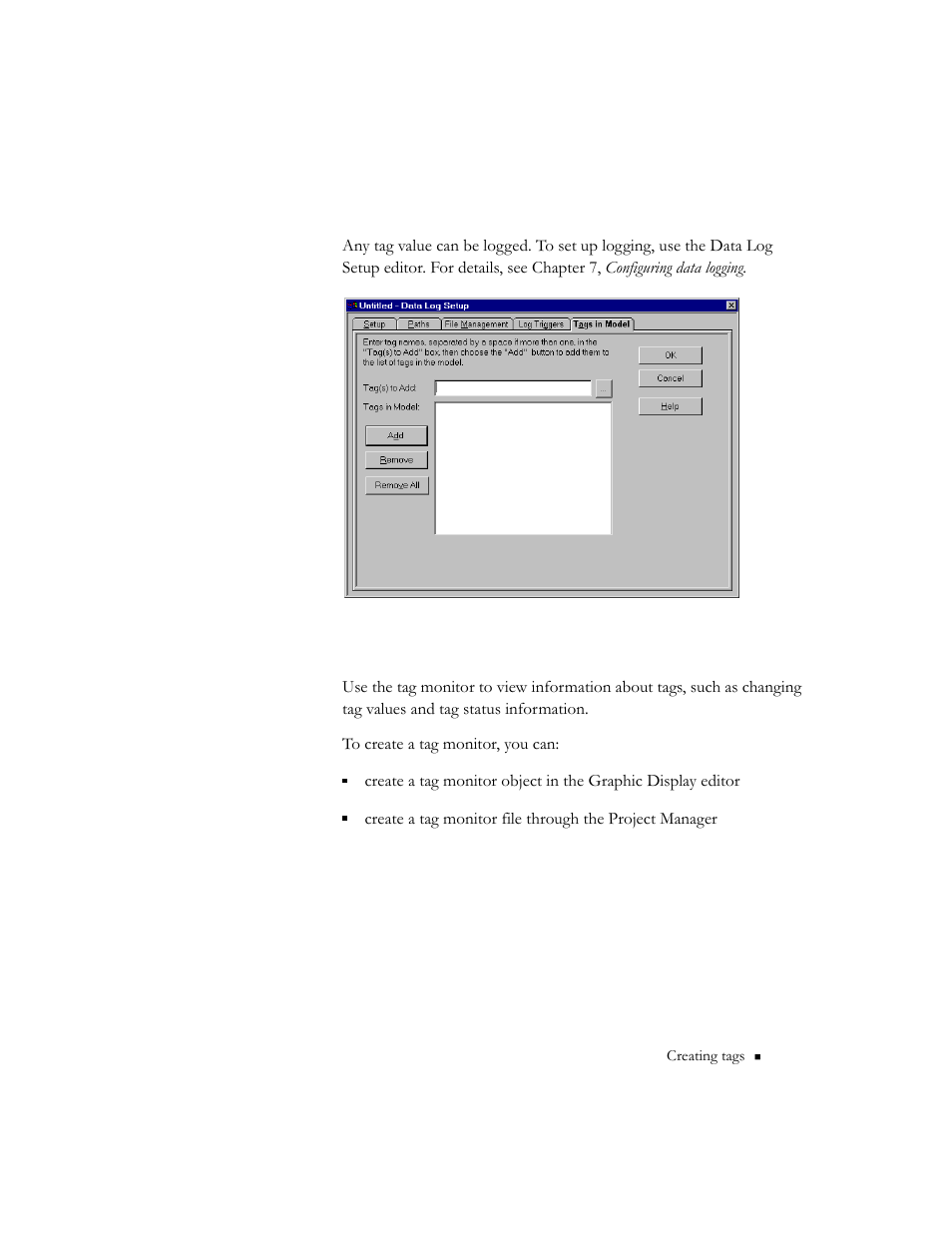 Logging tag values, Using the tag monitor | Rockwell Automation 9301 Series RSView32 Users Guide User Manual | Page 109 / 769