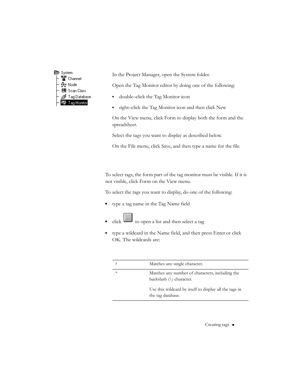 Creating a tag monitor file, Selecting tags, Creating a tag monitor file -31 selecting tags -31 | Rockwell Automation 9301 Series RSView32 Users Guide User Manual | Page 111 / 769