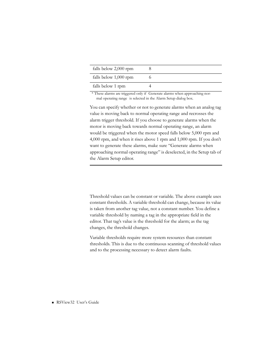 Variable thresholds | Rockwell Automation 9301 Series RSView32 Users Guide User Manual | Page 130 / 769