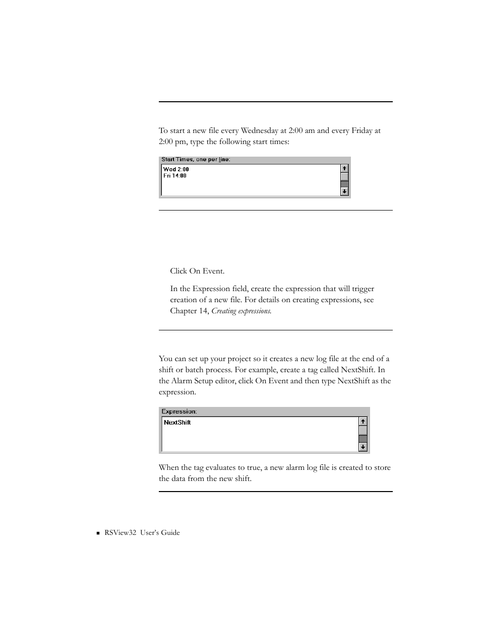 Creating files when a particular event occurs, Creating files when a particular event occurs -28 | Rockwell Automation 9301 Series RSView32 Users Guide User Manual | Page 154 / 769