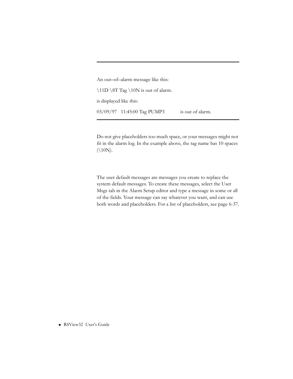 User default messages | Rockwell Automation 9301 Series RSView32 Users Guide User Manual | Page 164 / 769