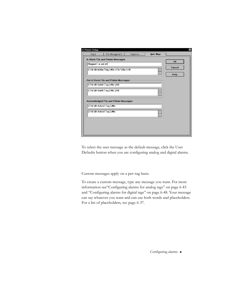 Custom messages | Rockwell Automation 9301 Series RSView32 Users Guide User Manual | Page 165 / 769