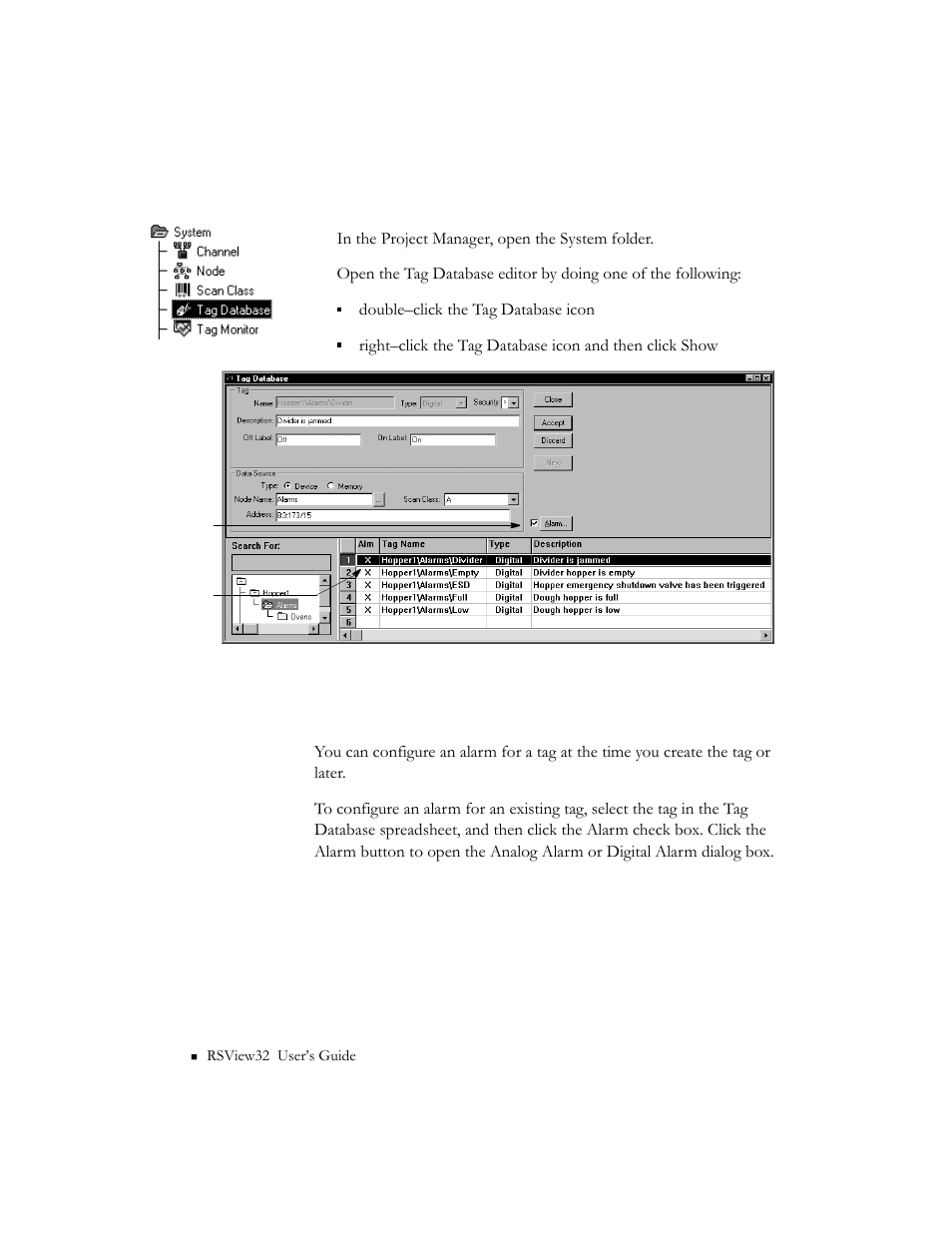 When can i configure an alarm for a tag, When can i configure an alarm for a tag? -42 | Rockwell Automation 9301 Series RSView32 Users Guide User Manual | Page 168 / 769