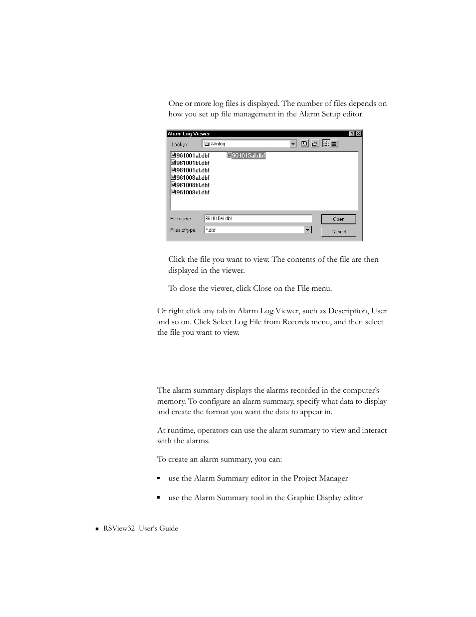 Creating an alarm summary | Rockwell Automation 9301 Series RSView32 Users Guide User Manual | Page 180 / 769