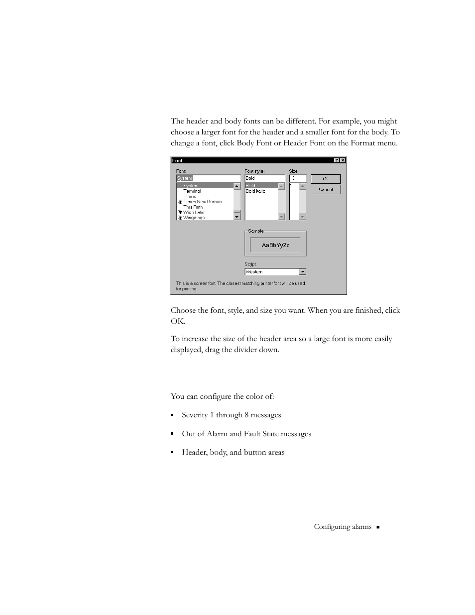 Choosing fonts, Choosing colors and blink styles | Rockwell Automation 9301 Series RSView32 Users Guide User Manual | Page 185 / 769