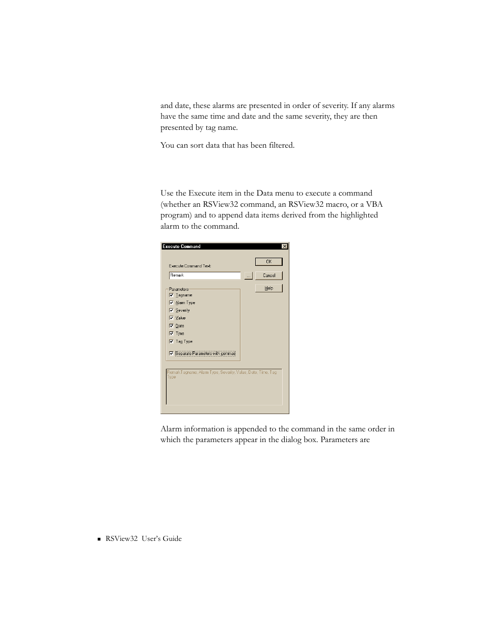 Using alarm data with commands, Using alarm data with commands -68 | Rockwell Automation 9301 Series RSView32 Users Guide User Manual | Page 194 / 769