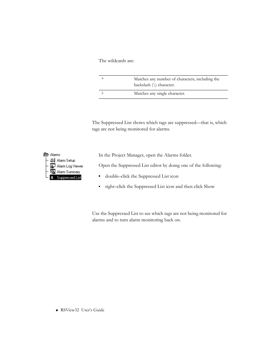 Viewing suppressed tags, Using the suppressed list | Rockwell Automation 9301 Series RSView32 Users Guide User Manual | Page 198 / 769