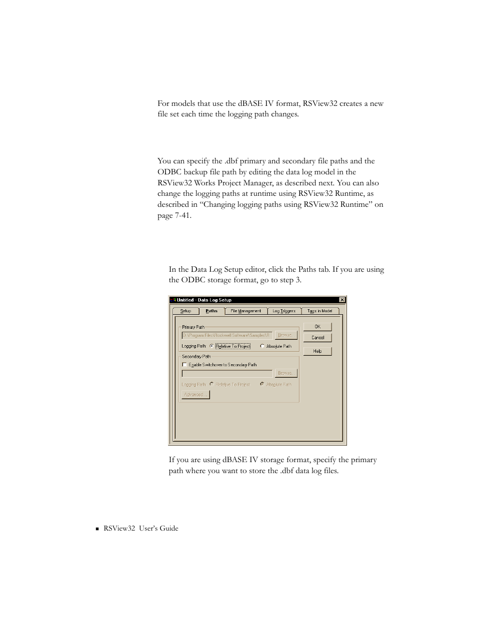 Specifying logging paths, Specifying logging paths -22 | Rockwell Automation 9301 Series RSView32 Users Guide User Manual | Page 222 / 769