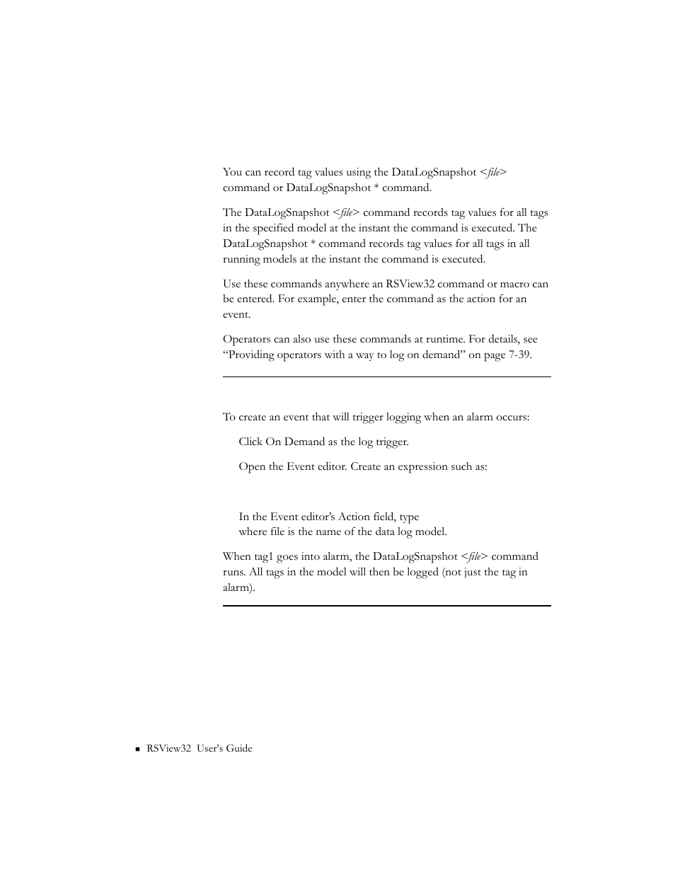 Using the datalogsnapshot command, Using the datalogsnapshot command -38 | Rockwell Automation 9301 Series RSView32 Users Guide User Manual | Page 238 / 769