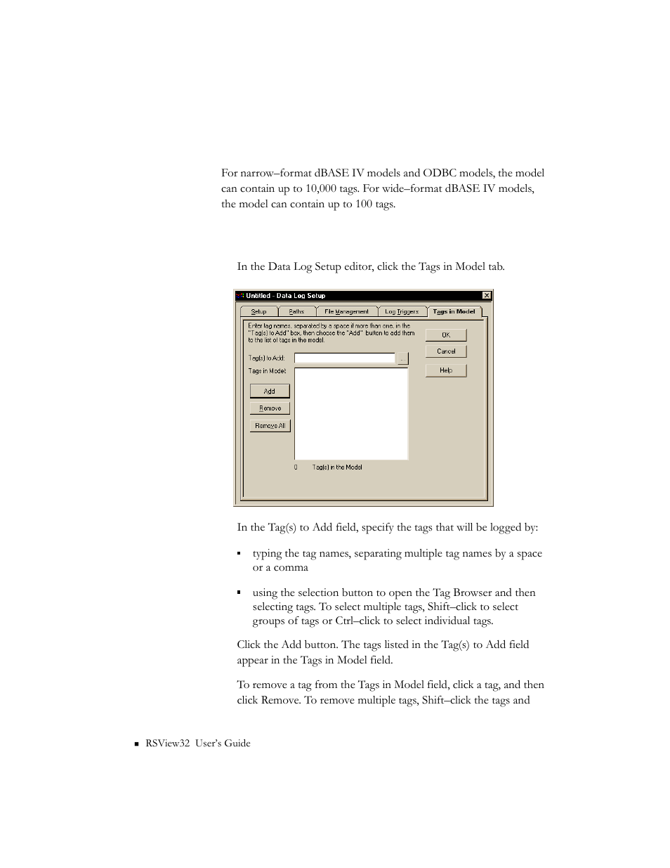 Choosing the data to log | Rockwell Automation 9301 Series RSView32 Users Guide User Manual | Page 240 / 769