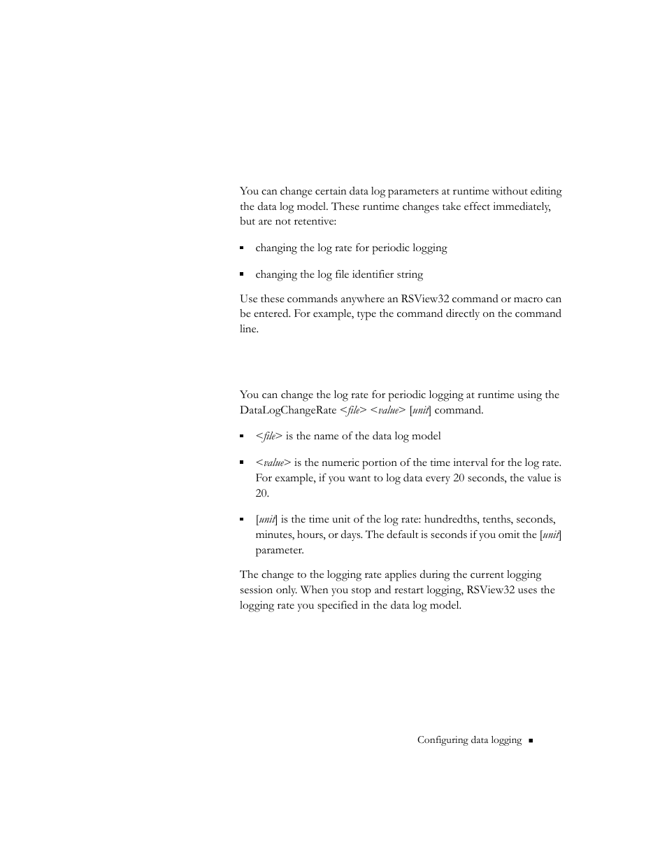 Changing the log rate for periodic logging, Model, Changing the log rate for periodic logging -43 | Rockwell Automation 9301 Series RSView32 Users Guide User Manual | Page 243 / 769