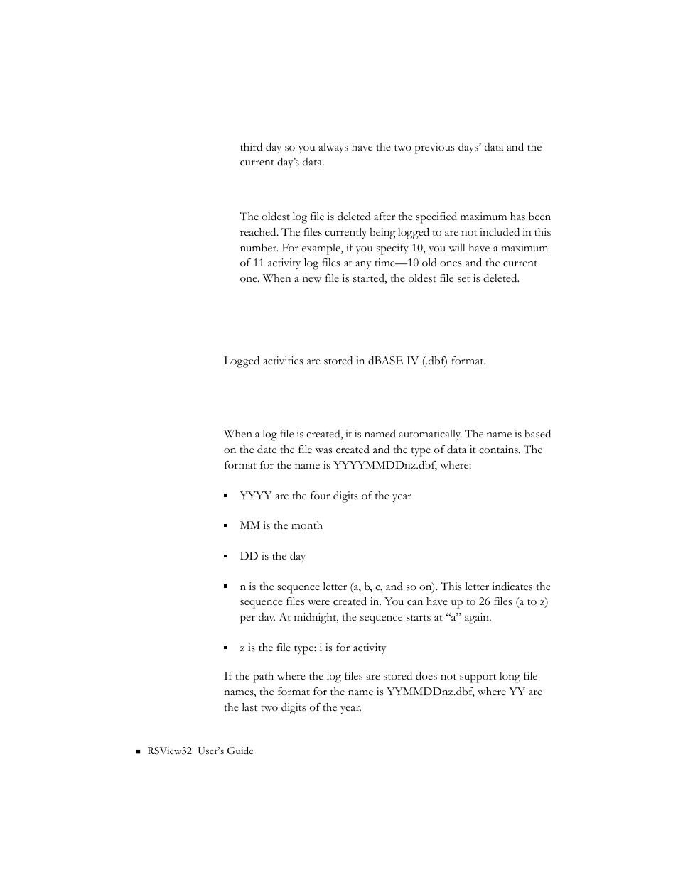 About activity log files, How log files are named, How log files are named -10 | Rockwell Automation 9301 Series RSView32 Users Guide User Manual | Page 256 / 769